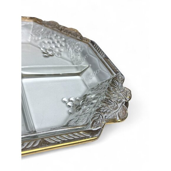 Vintage Jeannette Glass Relish Tray Grape Motif - Picture 3 of 9